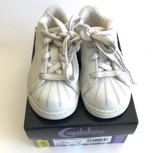 CRYSTALUNA by Stride Rite JAMMIN White Pink Gemstone Leather Lace-Up Sneakers 6M